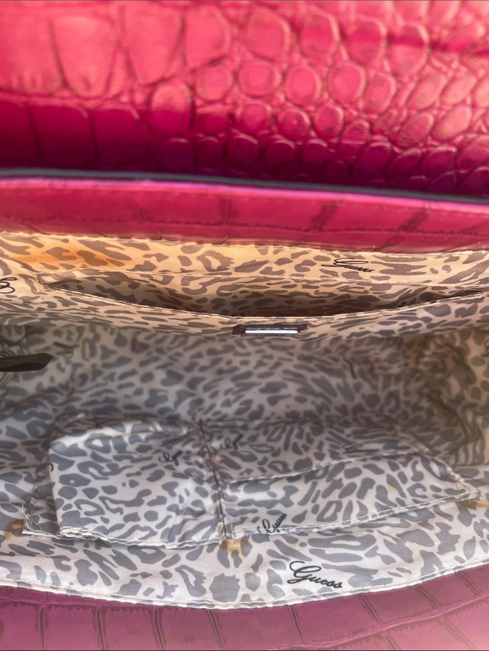 GUESS Magenta Croc-Embossed Top-Handle Satchel